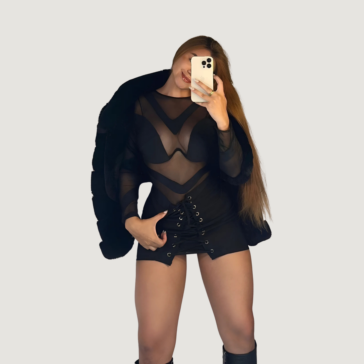 Sheer Bodysuit with V Contour