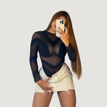 Sheer Bodysuit with V Contour