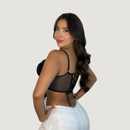 Lace-Up Corset Top with Cutout