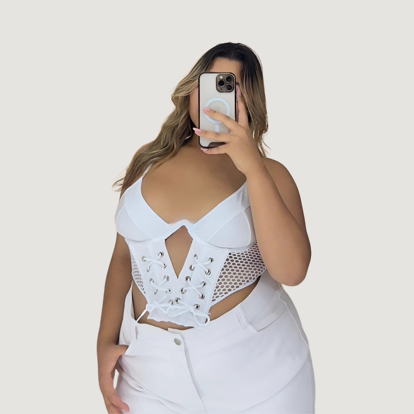 Lace-Up Corset Top with Cutout