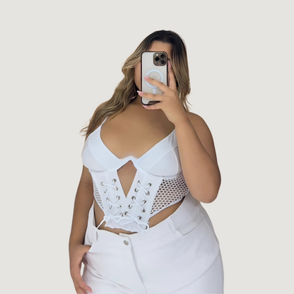 Lace-Up Corset Top with Cutout