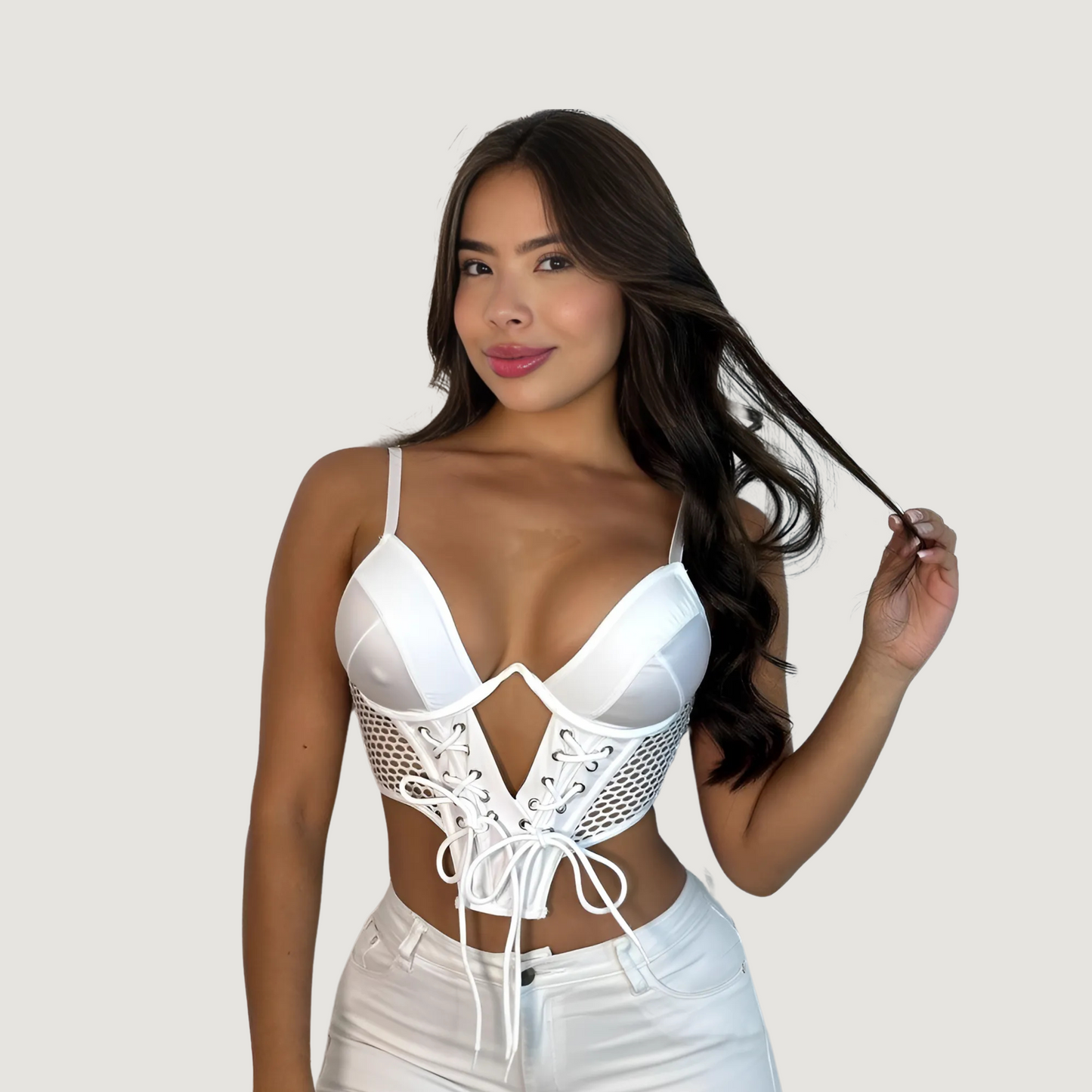 Lace-Up Corset Top with Cutout