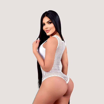 Women's Fishnet Bodysuit - Attached Top