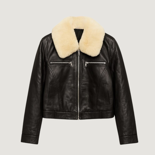 Faux Leather Cropped Fur Trim