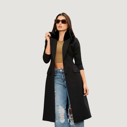 Black Coat with Faux Fur Lapel