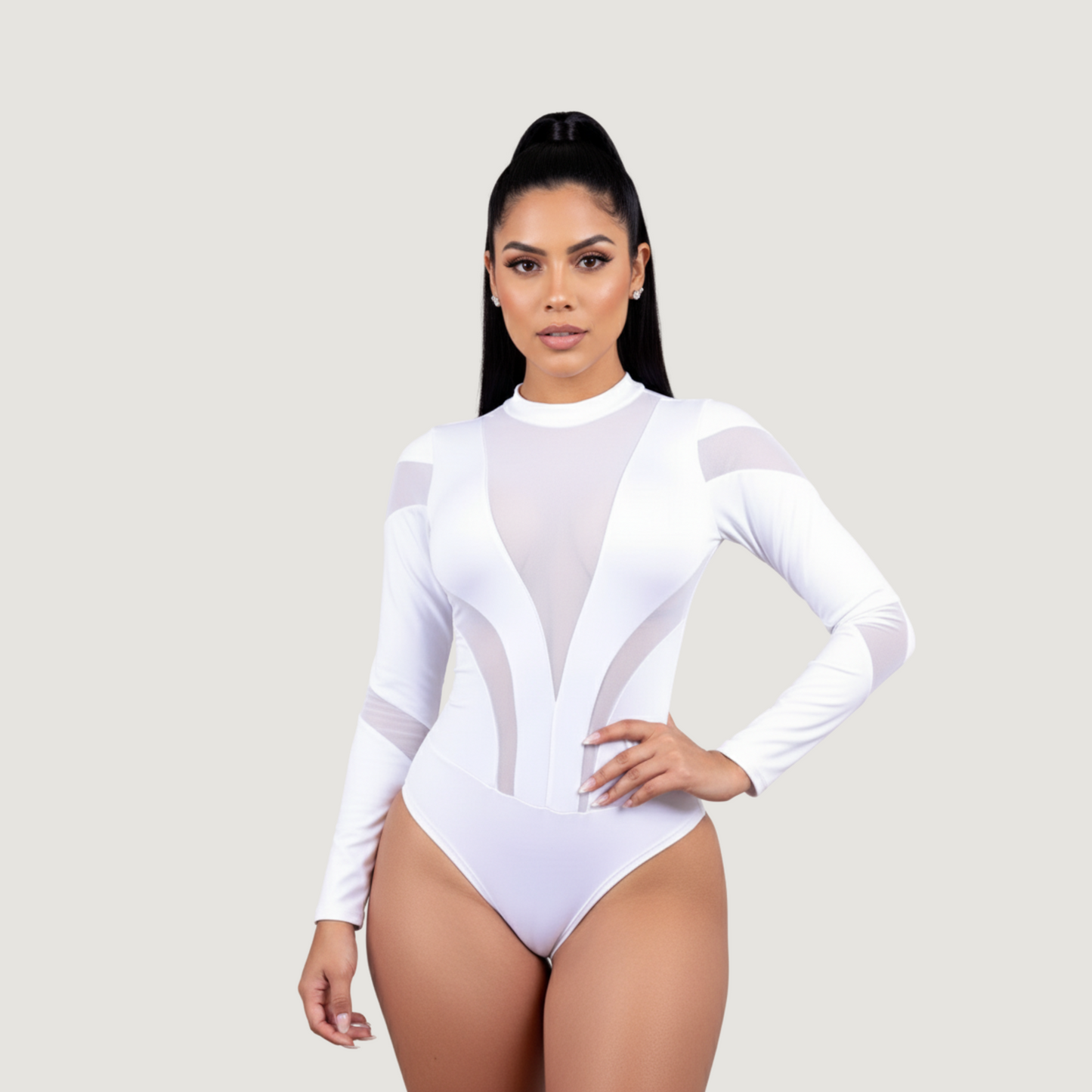 Body sexy de licra y mezcla de malla