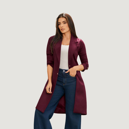 Burgundy Faux Suede Midi Coat