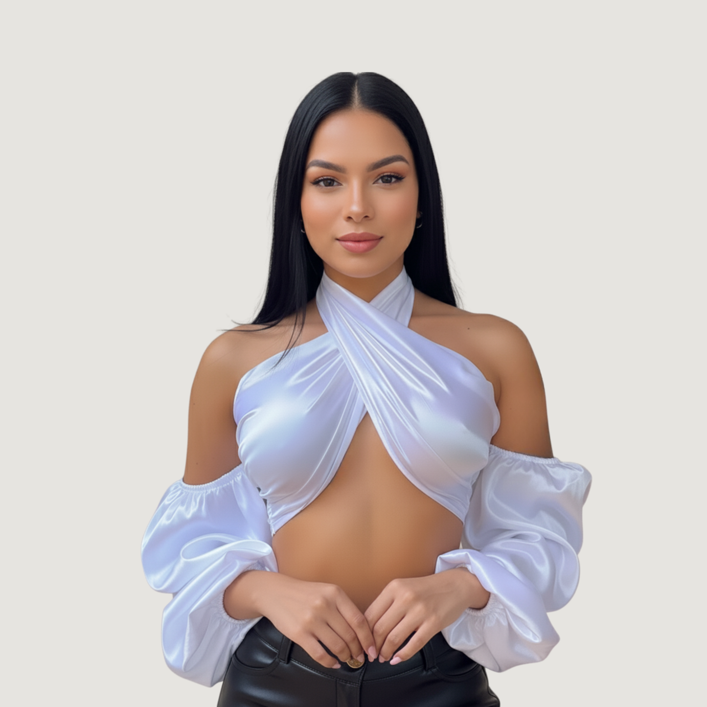 Cropped Long Sleeve Top - Adjustable Front