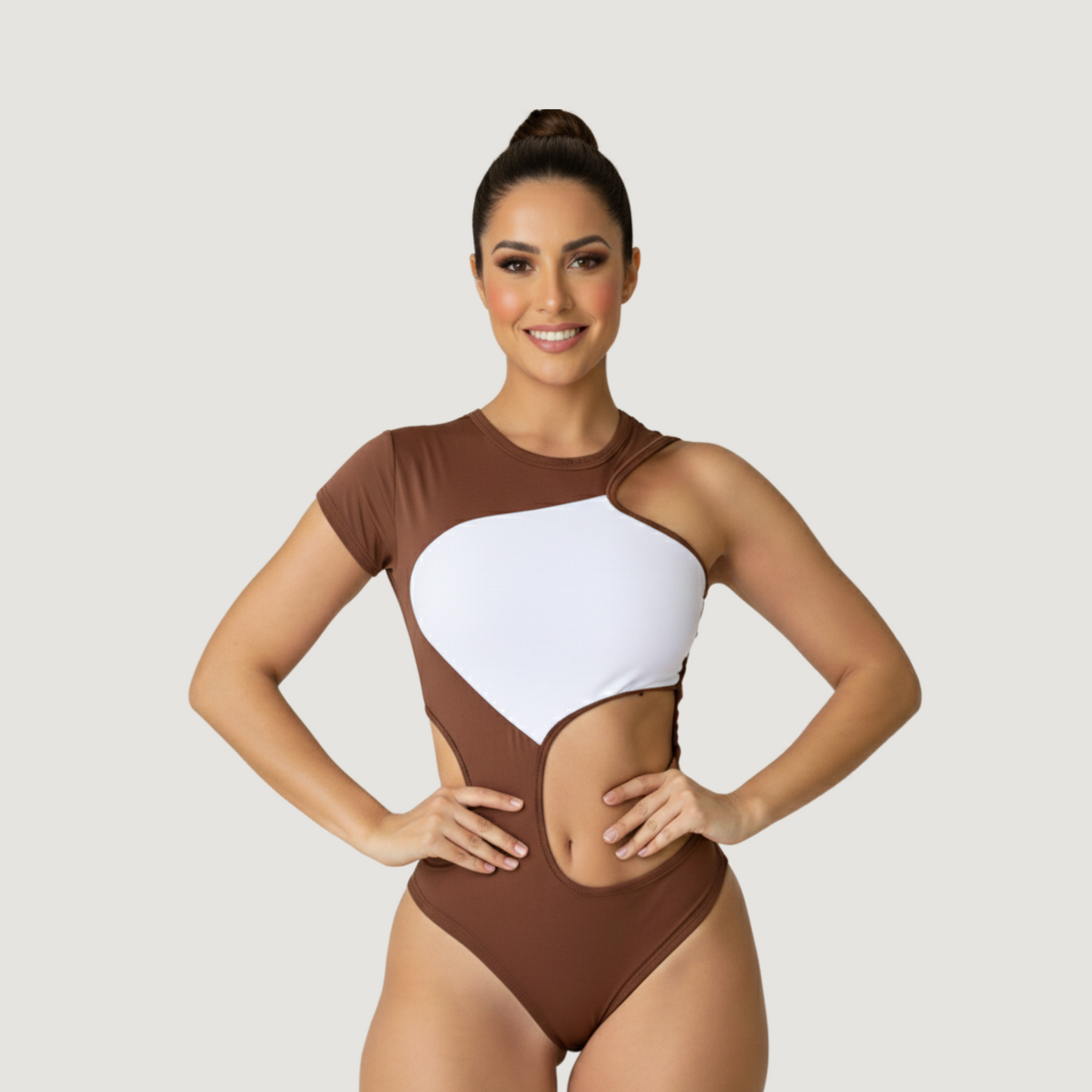 Cut Out Bodysuit - Asymmetric Sleeve