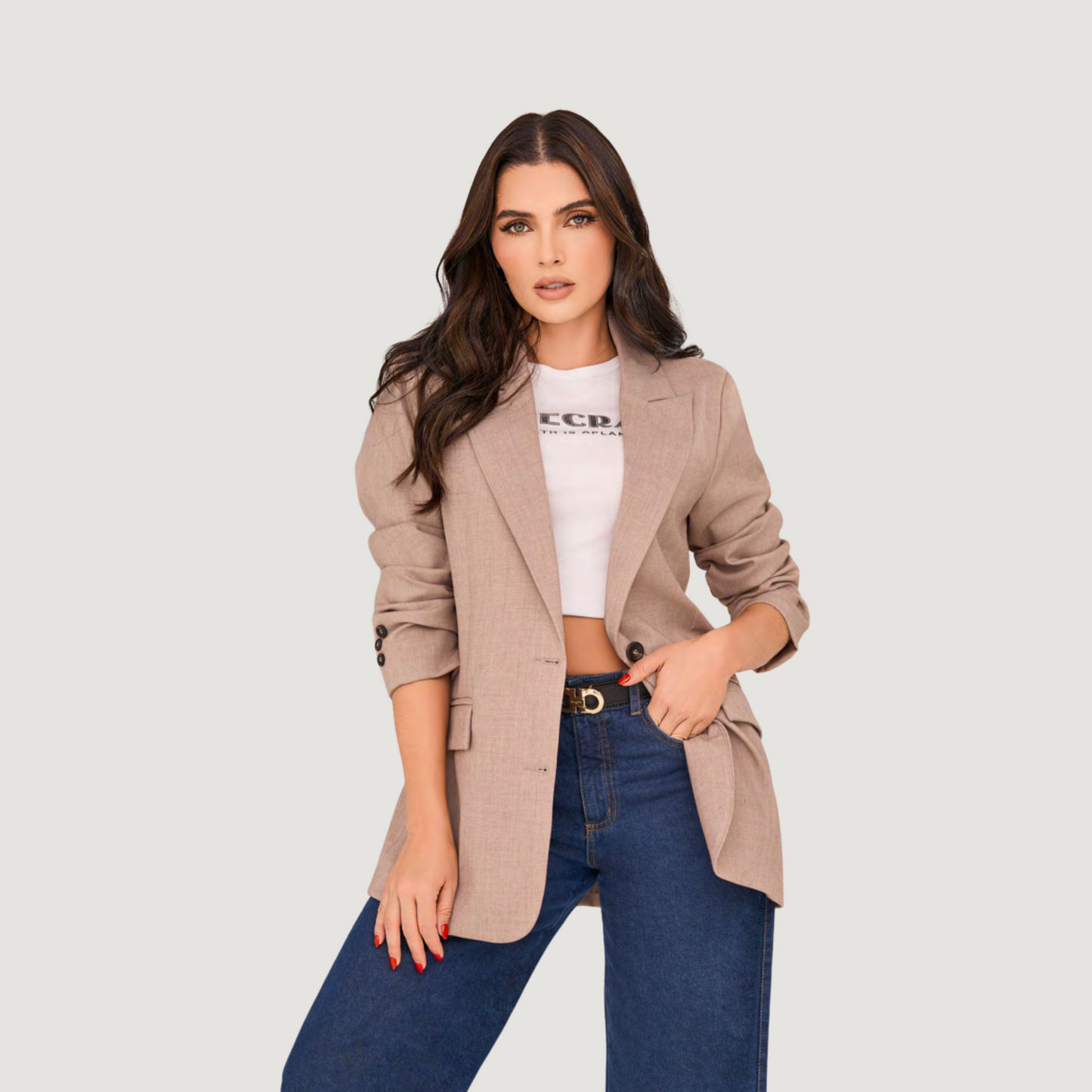 Chic Crepe Blazer with Brown Buttons