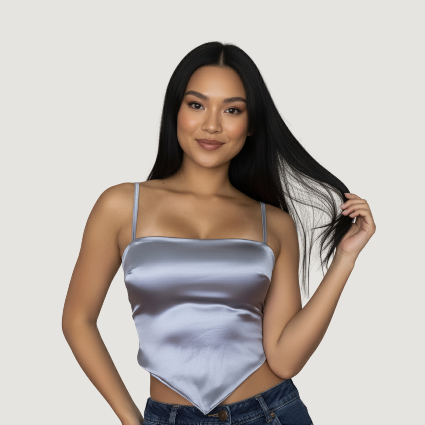 Silk Crop Top with Straight Neckline