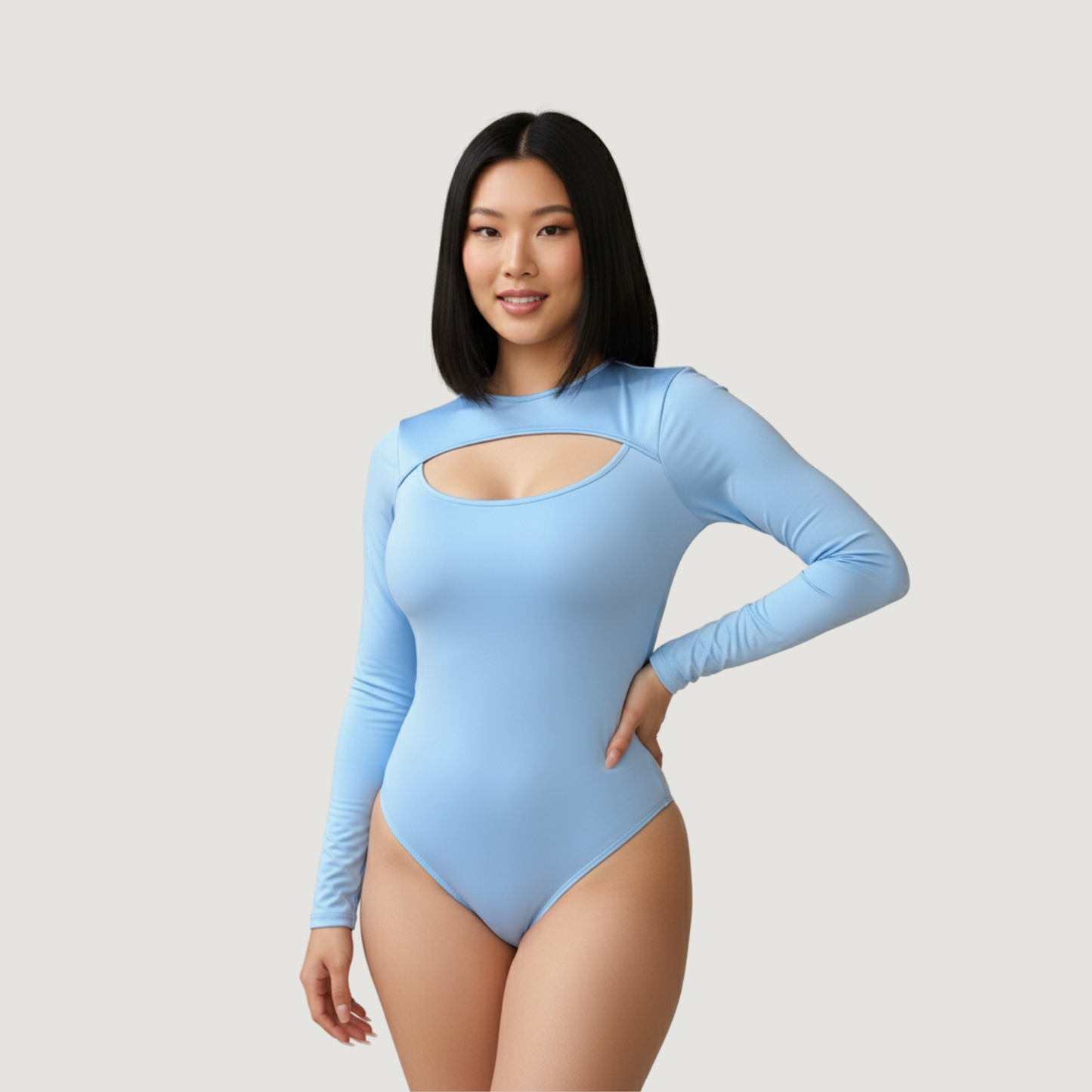 Cutout Bodysuit - Oval Neck Long Sleeve