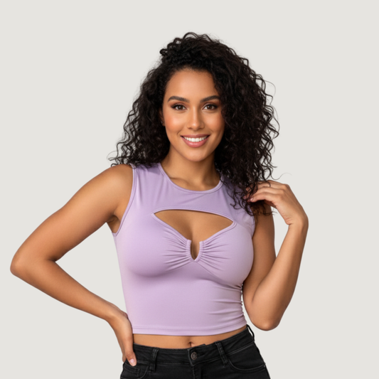 Cut Out Top with Metallic Neckline Accent