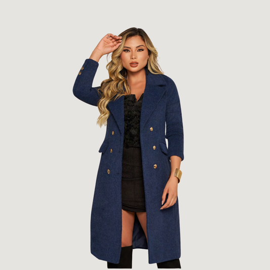 Blue Double-Breasted Wool Coat