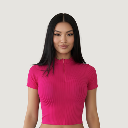 Workout Tops - Mock Neck - Front Zipper