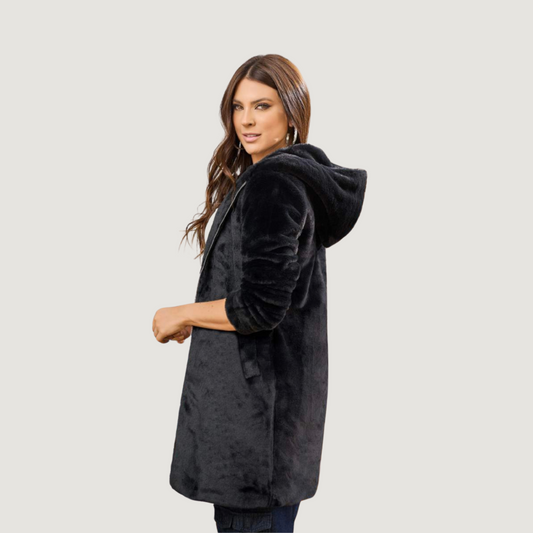 Fur Coat with Fuzzy Hood for Winter..