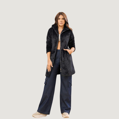 Fur Coat with Fuzzy Hood for Winter..