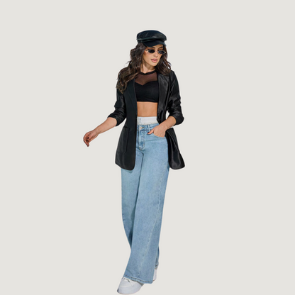 Satin blazer womens with patch pockets - Saida Fashion 