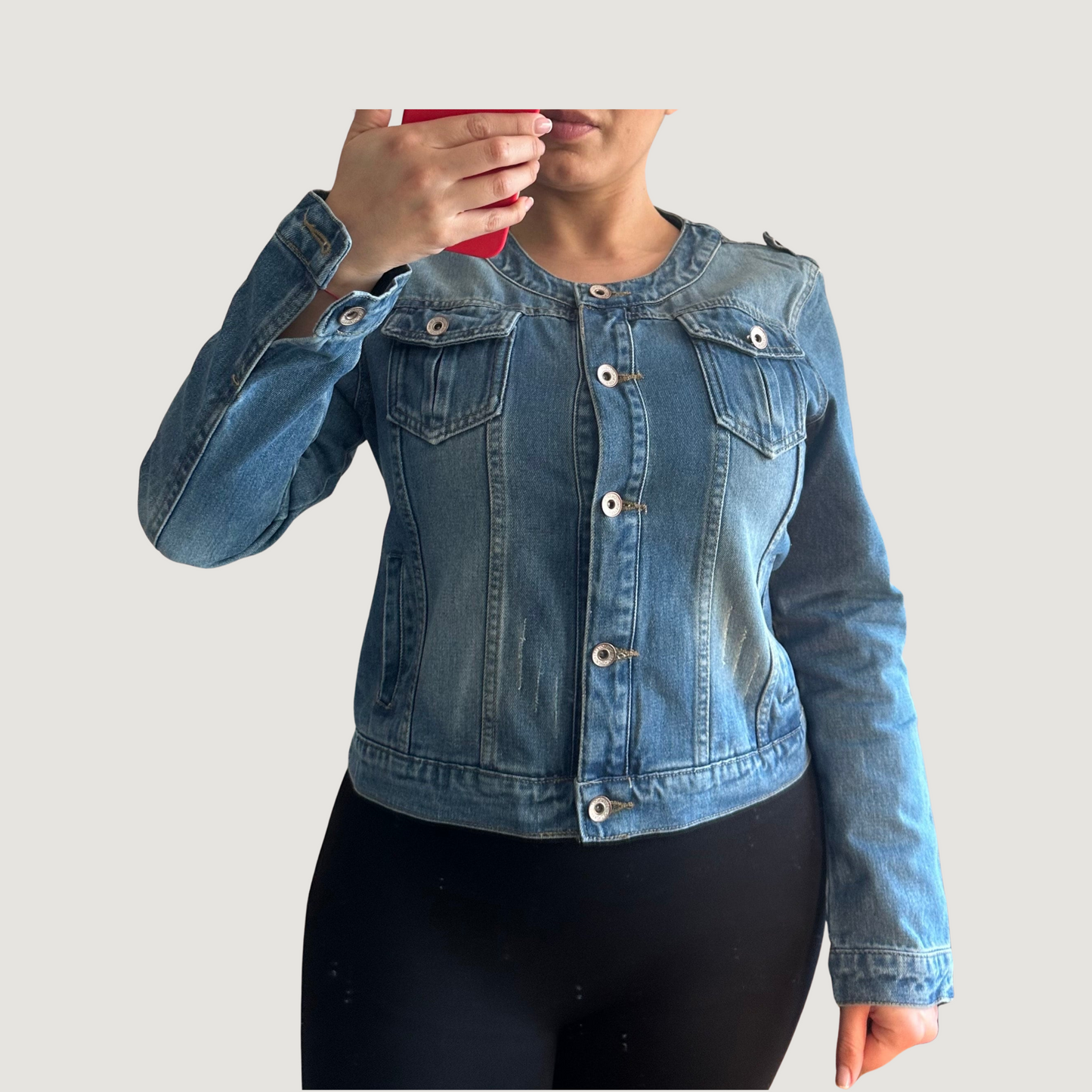 Denim Jackets with Collarless Neckline