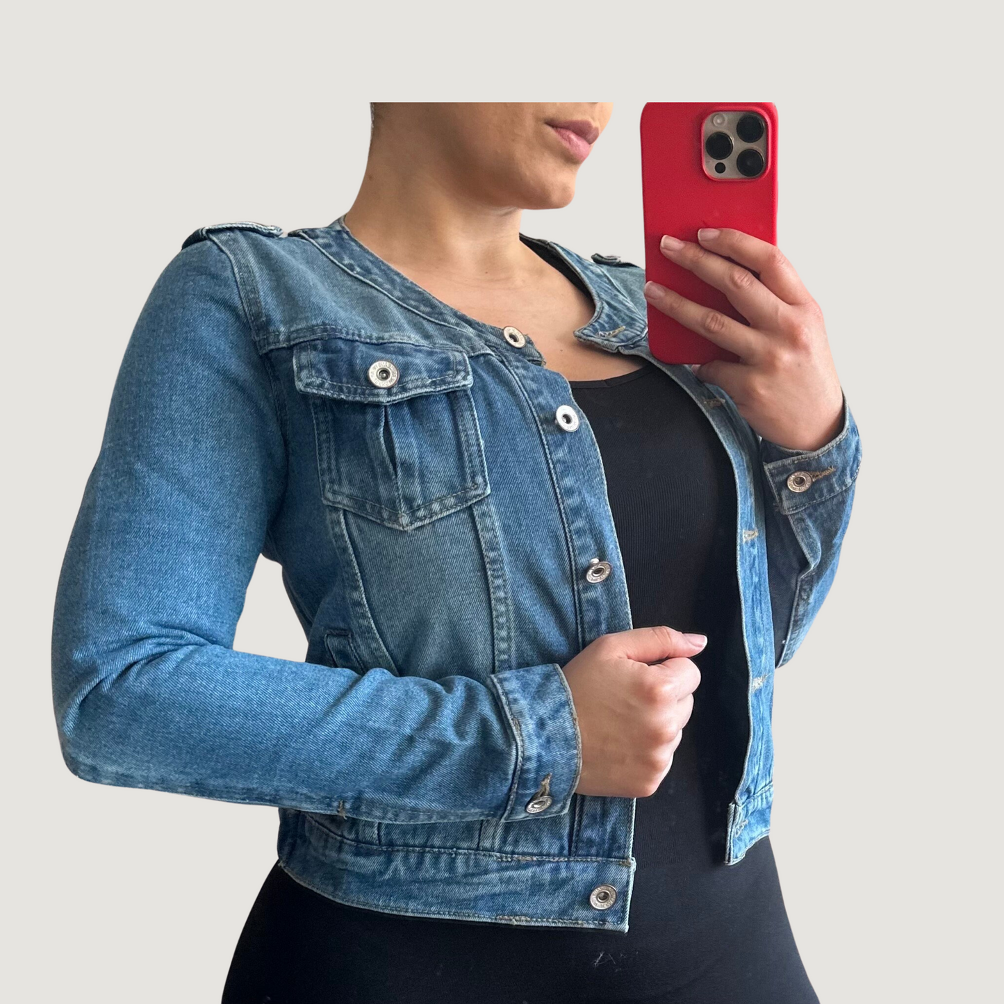Denim Jackets with Collarless Neckline