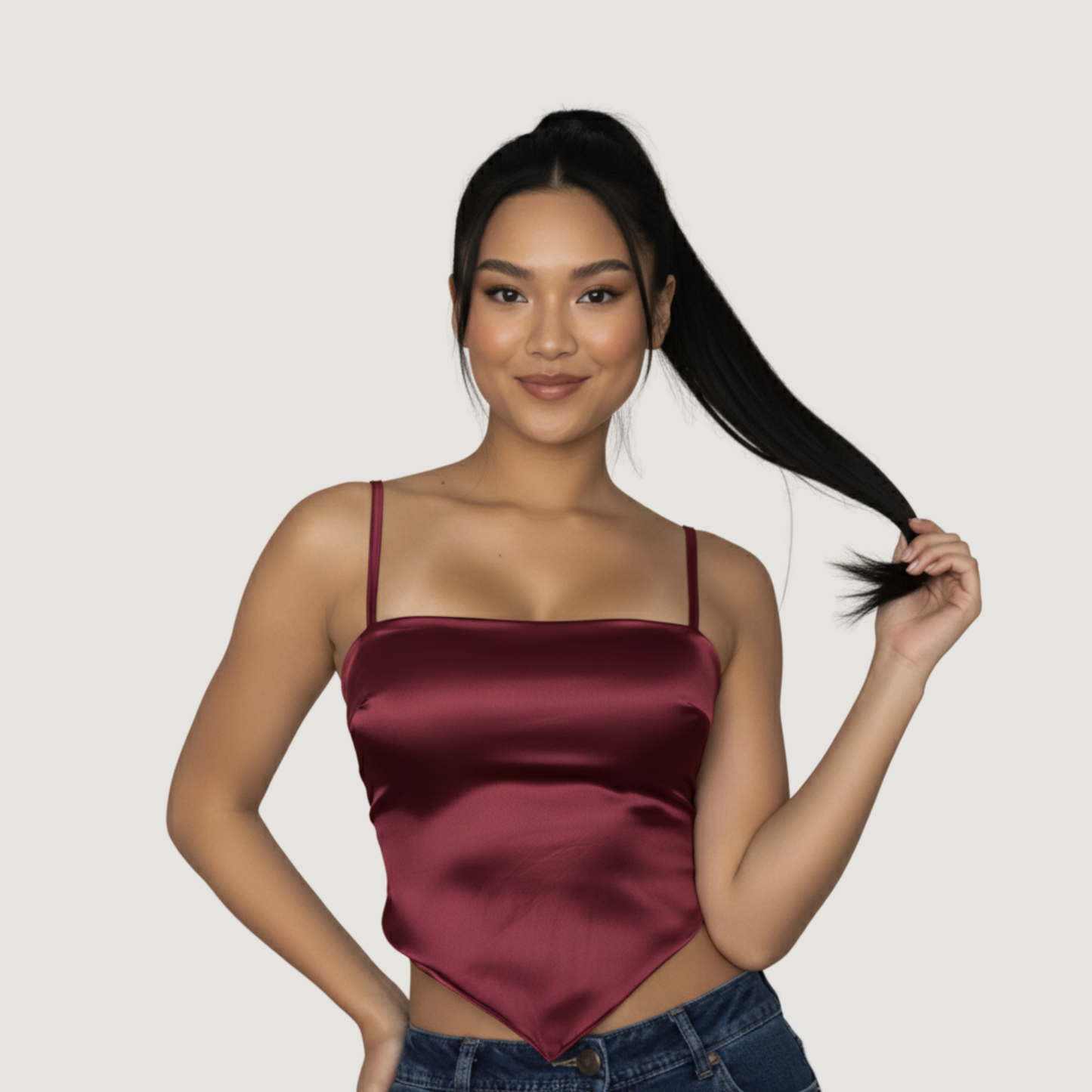 Silk Crop Top with Straight Neckline