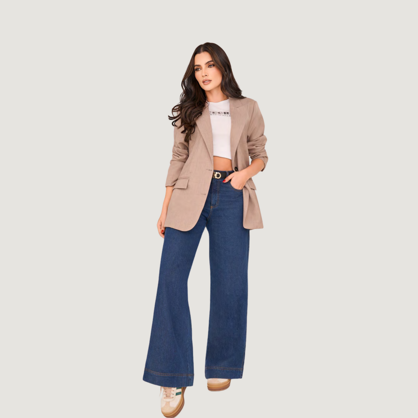 Chic Crepe Blazer with Brown Buttons