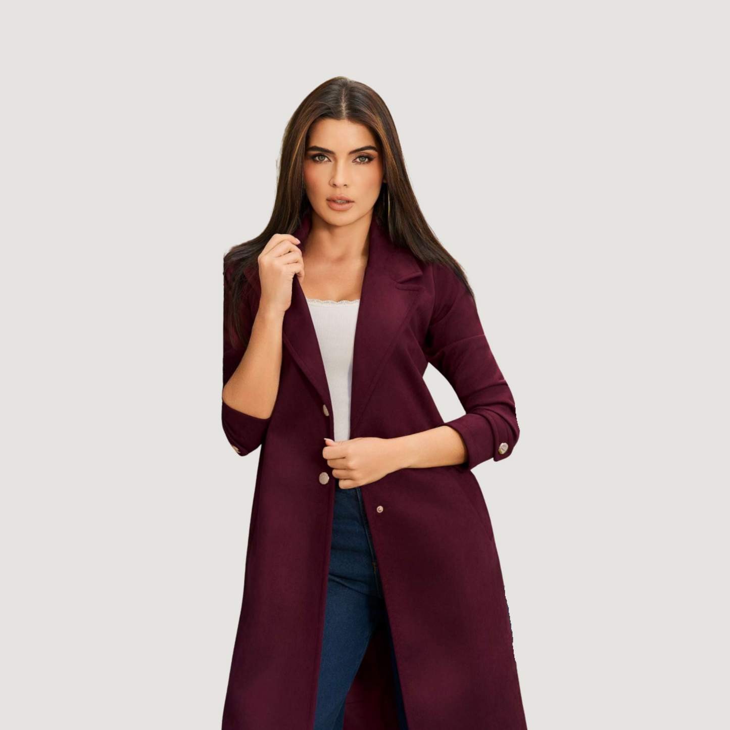 Burgundy Faux Suede Midi Coat