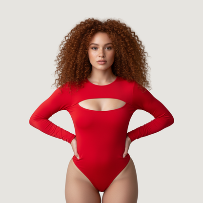Cutout Bodysuit - Oval Neck Long Sleeve