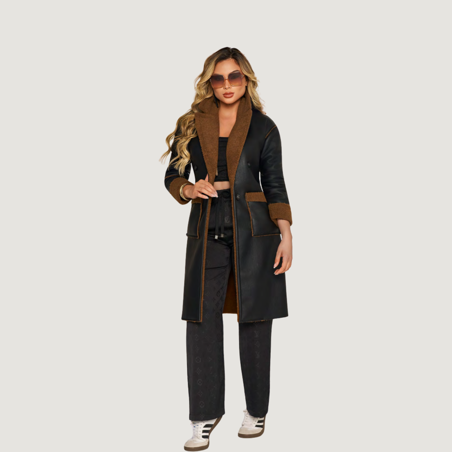 Faux Leather & Sherpa Coat