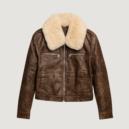 Faux Leather Cropped Fur Trim