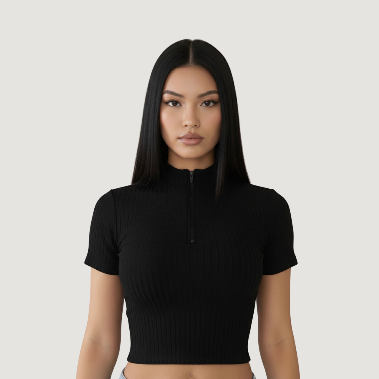 Workout Tops - Mock Neck - Front Zipper