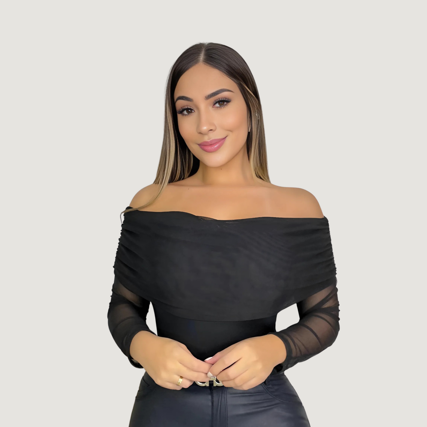 Boat Neck Mesh Crop Top