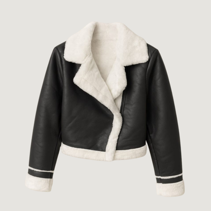 Cropped Jacket Black Fur Trim