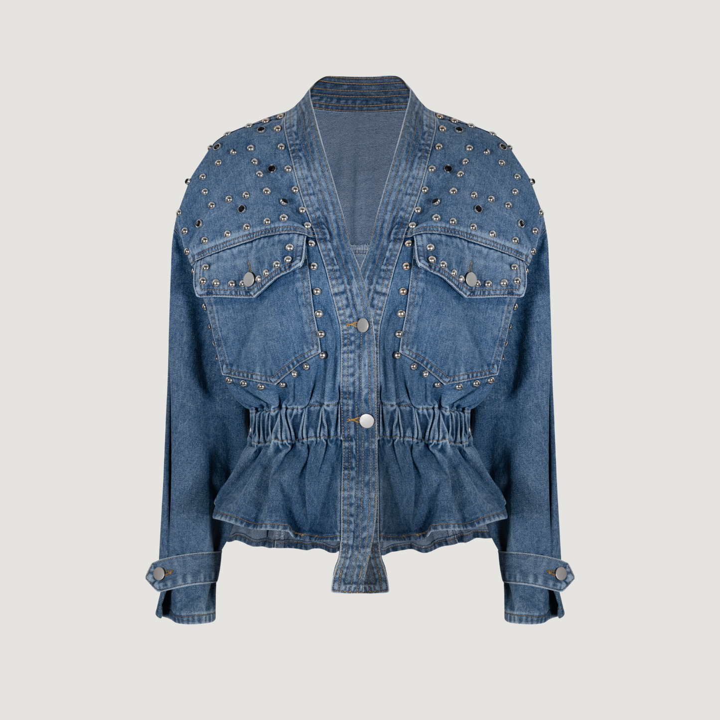 Elastic Waist Denim Jacket, Stylish