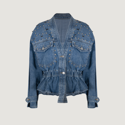 Elastic Waist Denim Jacket, Stylish