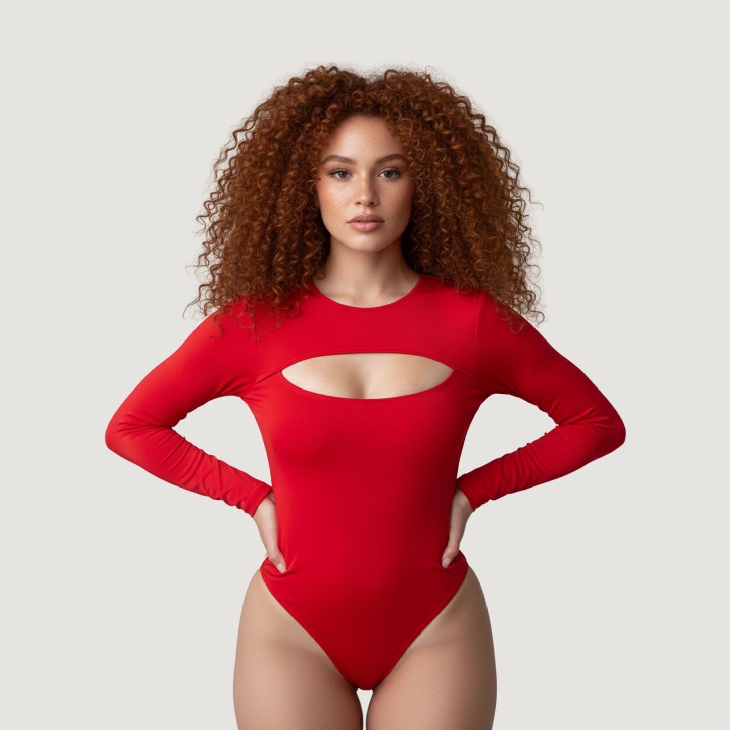 Cutout Bodysuit - Oval Neck Long Sleeve