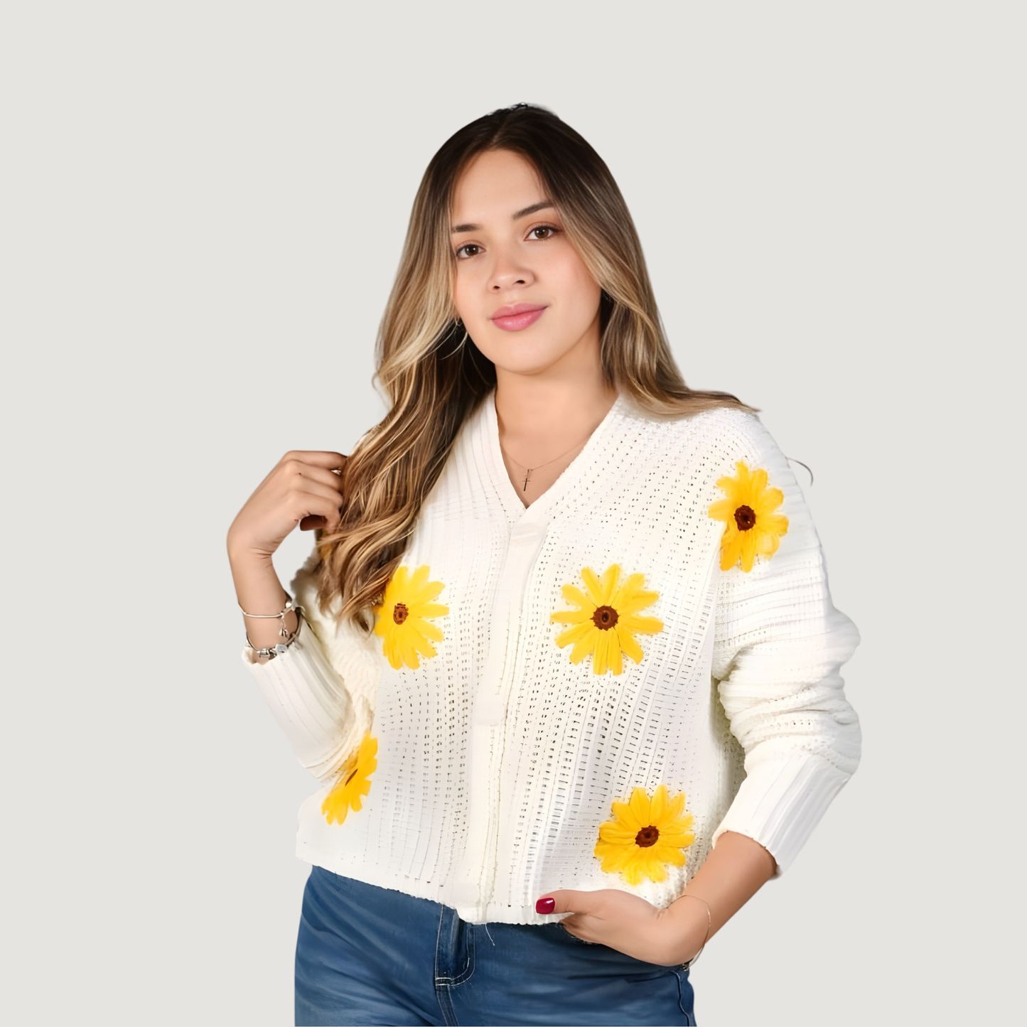 Button-Up Floral Knit Sweater