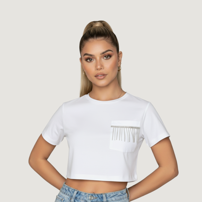 T-Shirt Crop Top - Loose Fit - Chain Detail