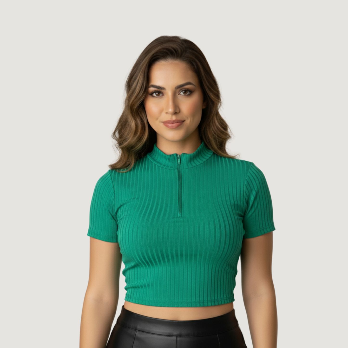 Workout Tops - Mock Neck - Front Zipper