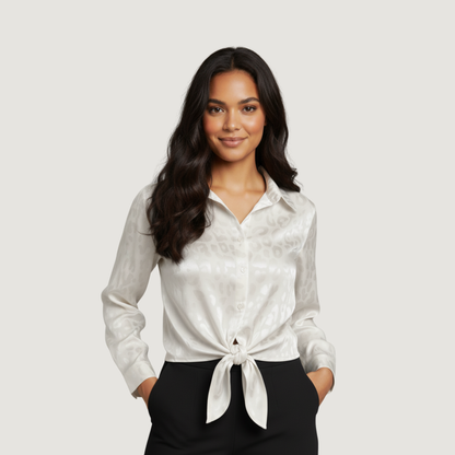 Leopard Satin Cropped Tie-Front