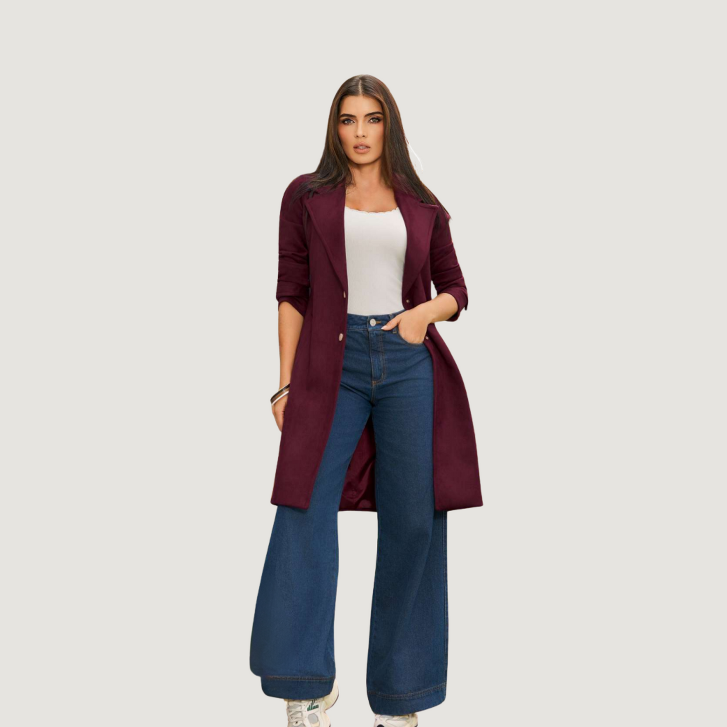 Burgundy Faux Suede Midi Coat