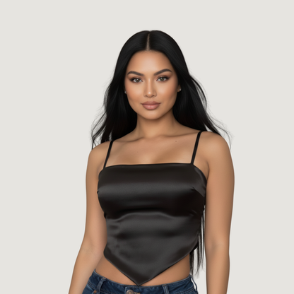 Silk Crop Top with Straight Neckline