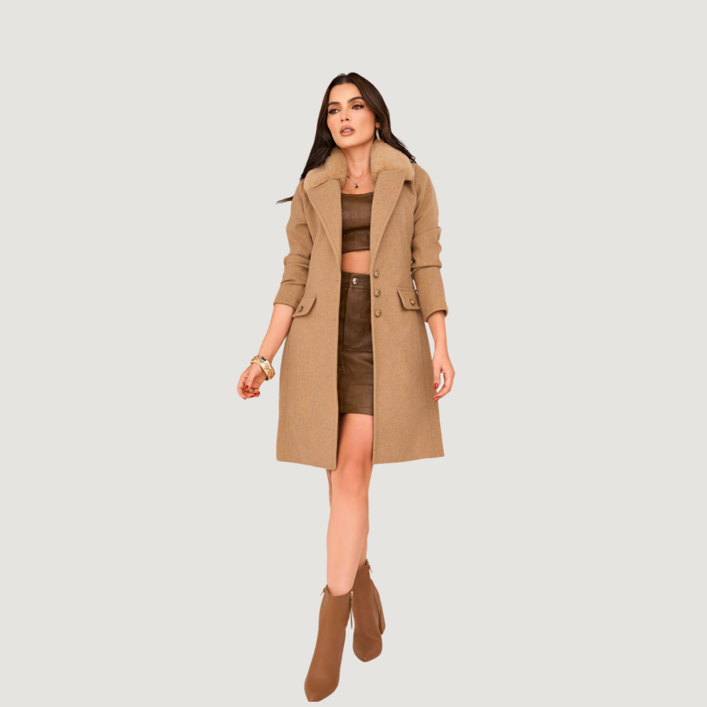 Timeless Faux Fur Lapel Overcoat