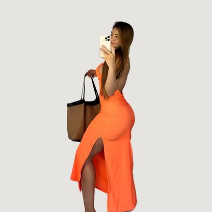 Ruched Open Back Maxi Dress