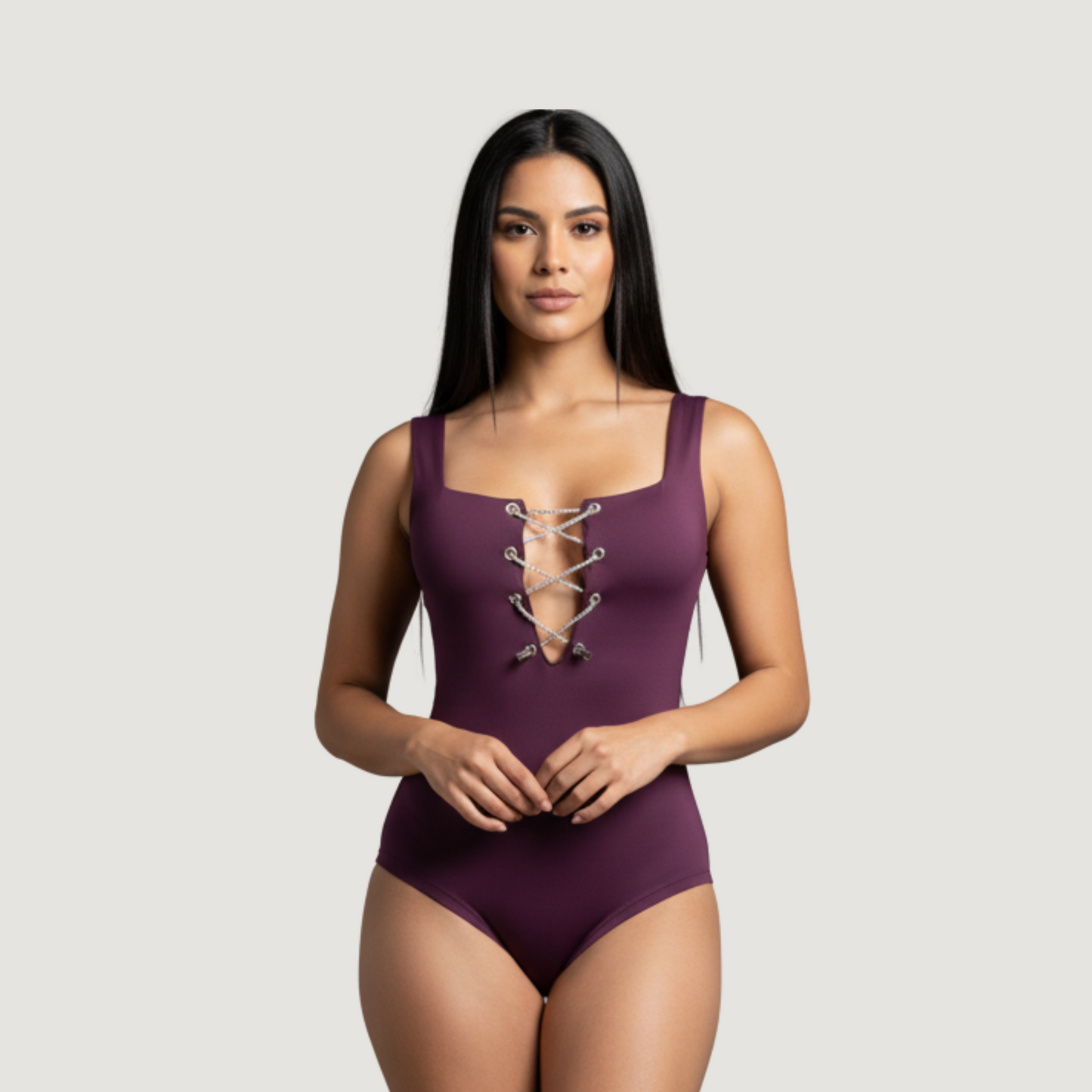 Criss Cross Bodysuit - Deep V-Neck Style
