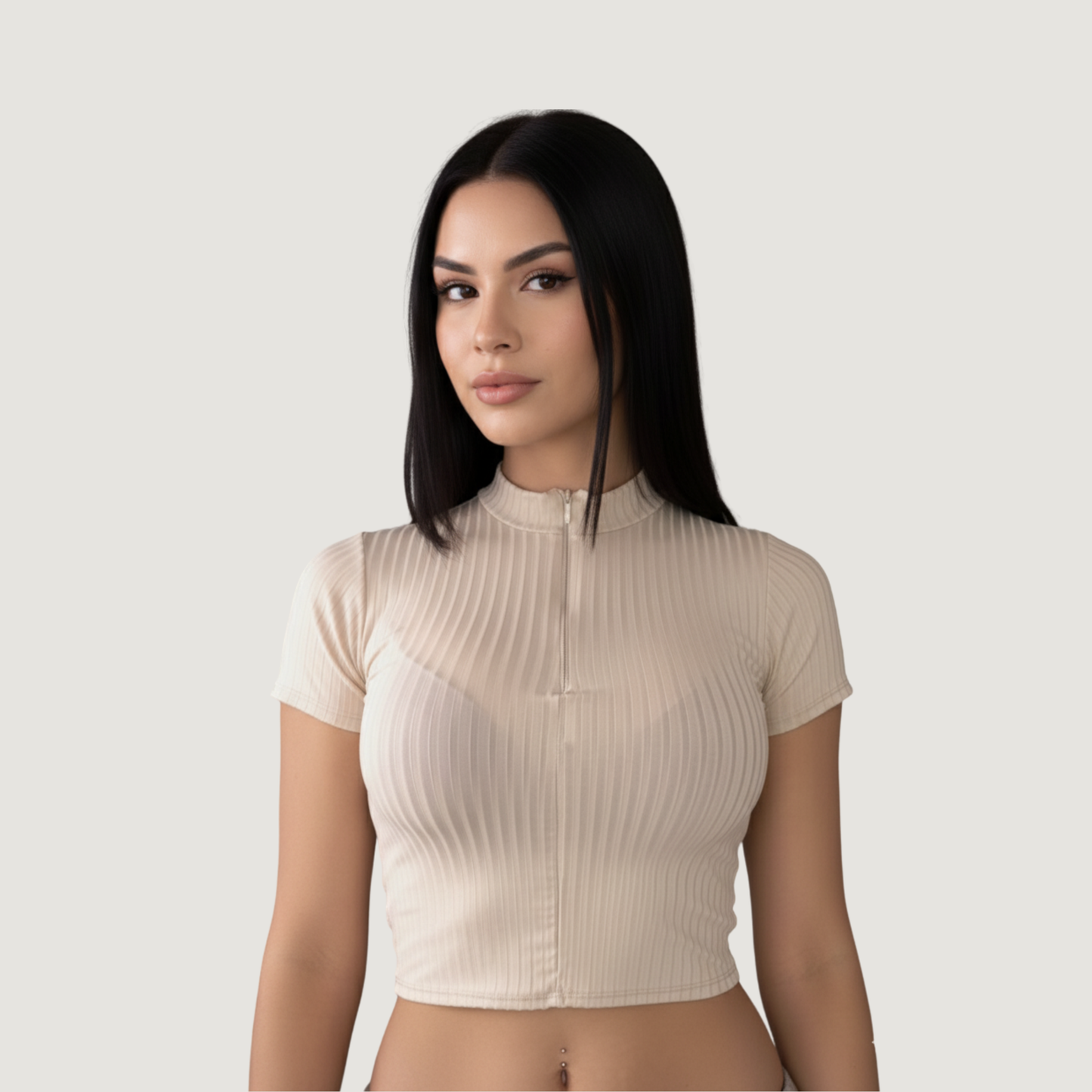 Workout Tops - Mock Neck - Front Zipper
