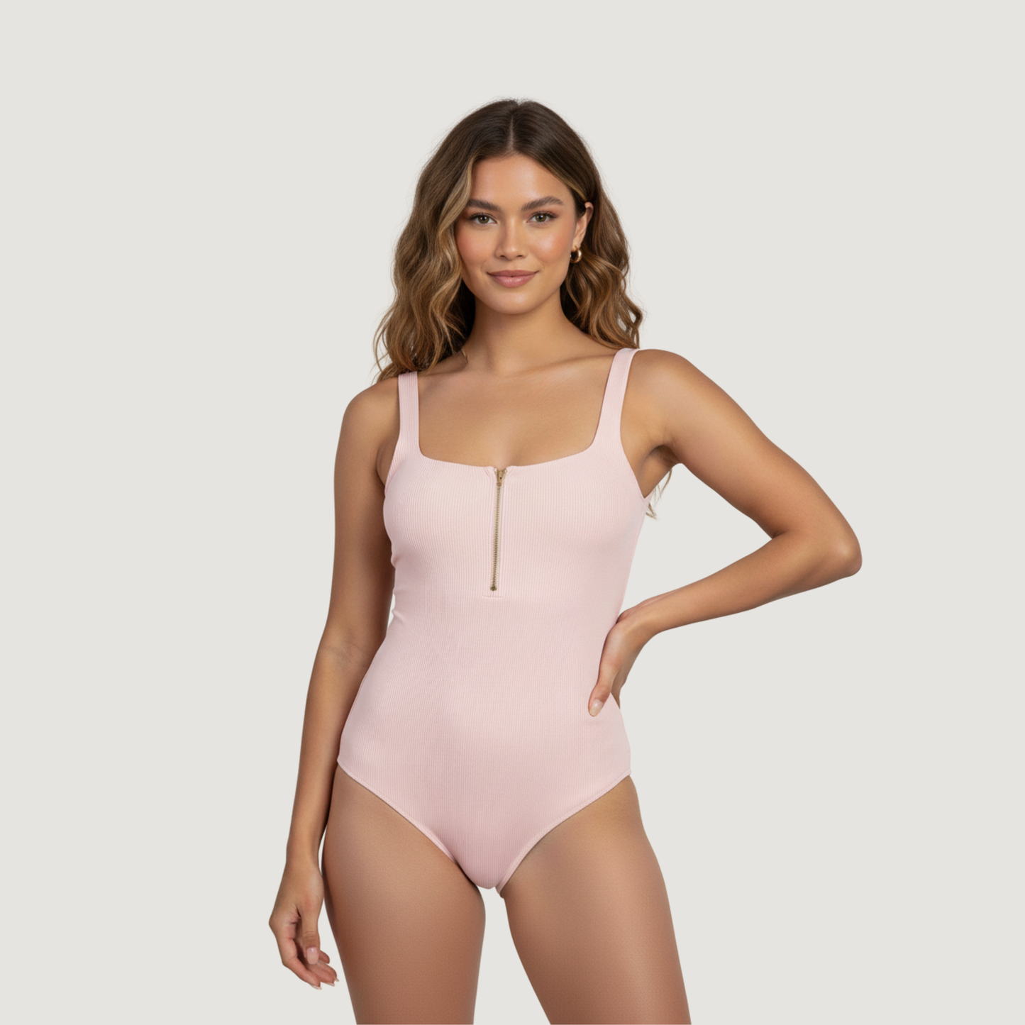 Body con cremallera - Material acanalado