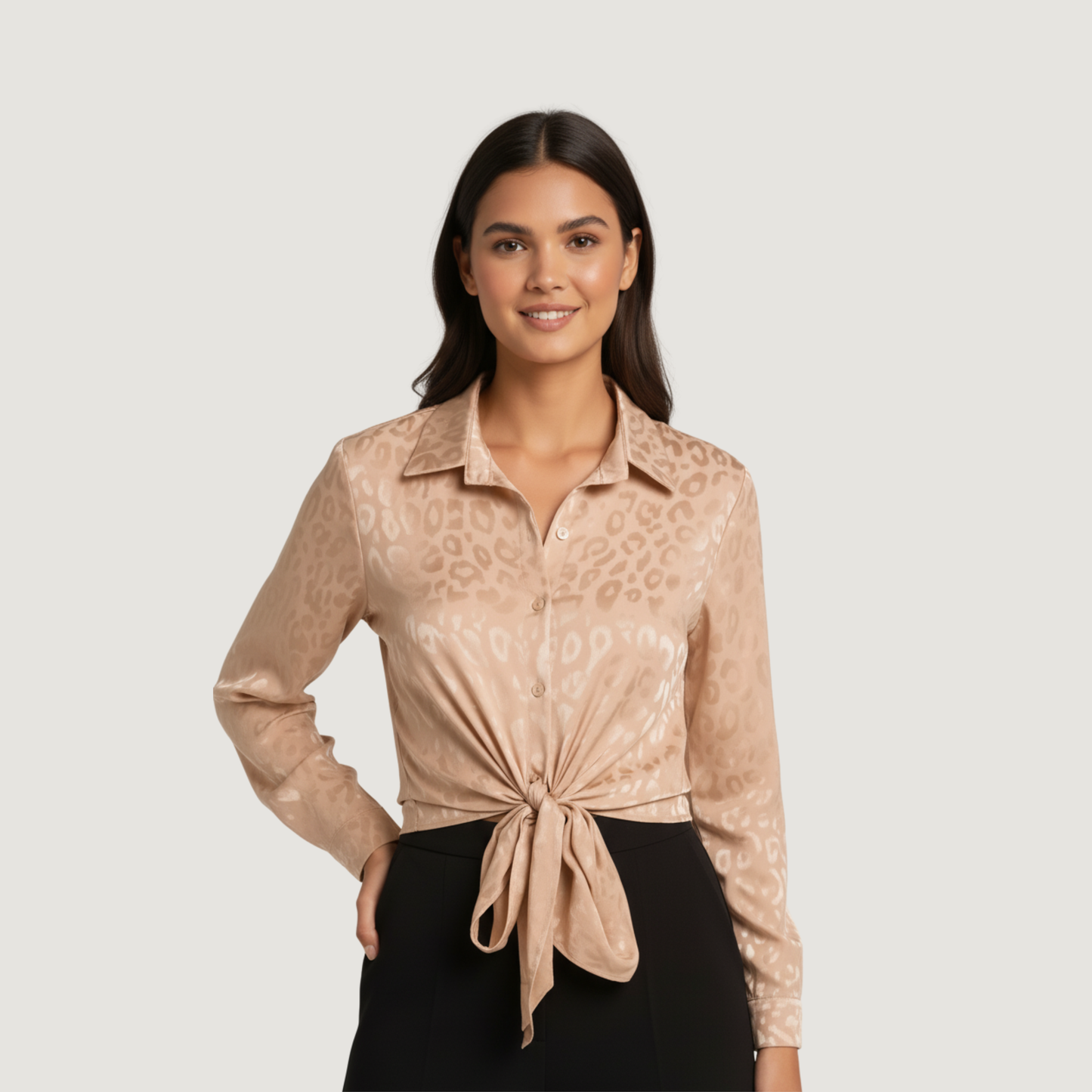 Leopard Satin Cropped Tie-Front