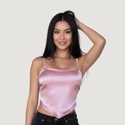 Silk Crop Top with Straight Neckline
