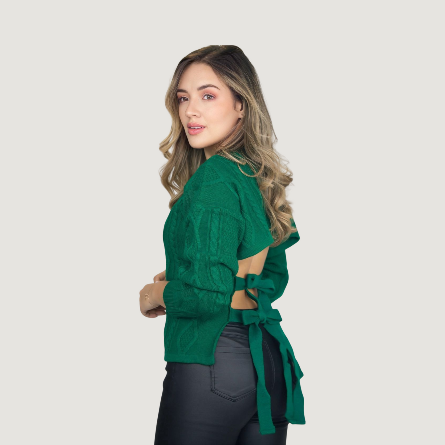 Open-Back Cable Knit Sweater